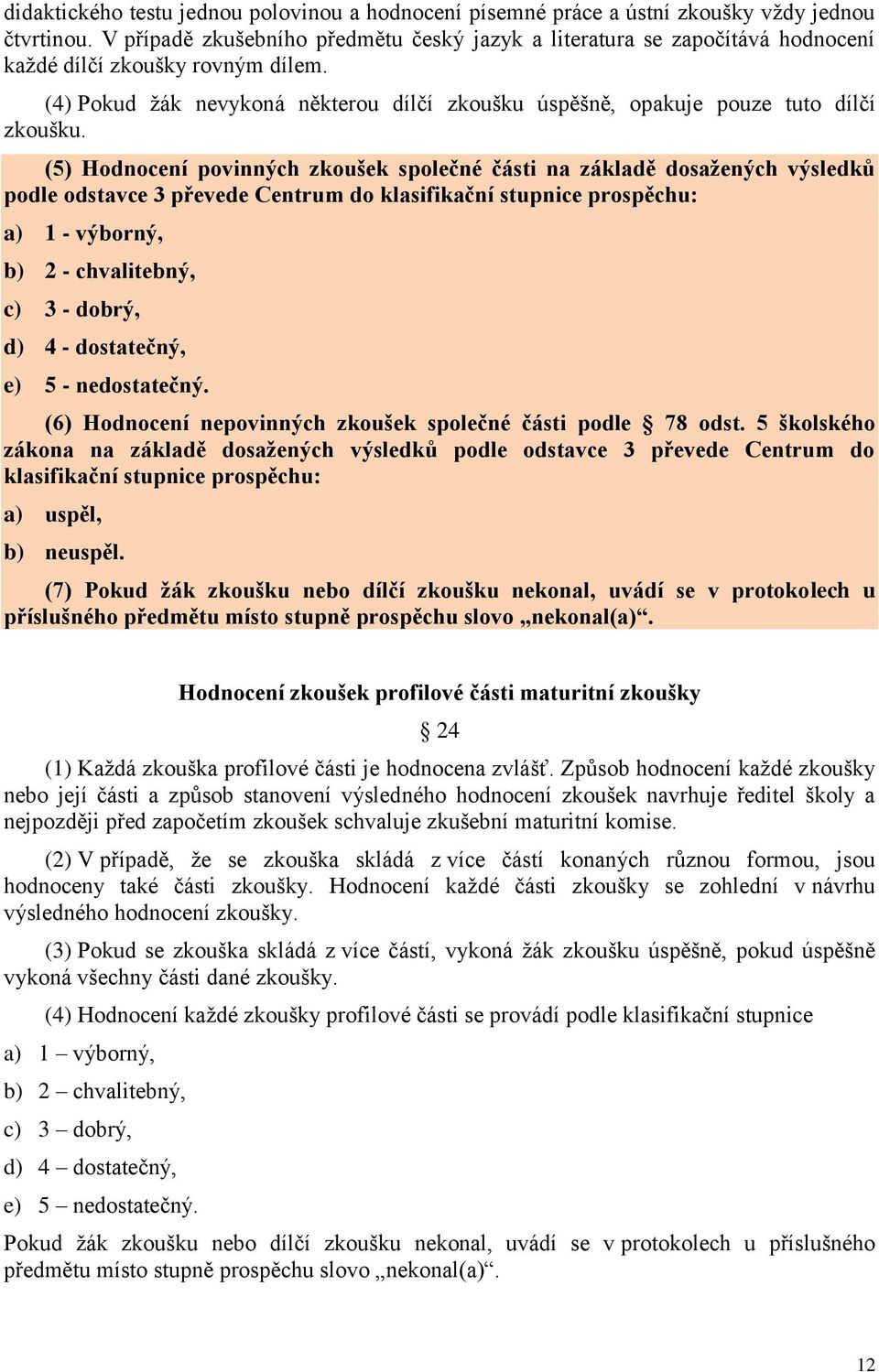 (4) Pokud ţák nevykoná některou dílčí zkoušku úspěšně, opakuje pouze tuto dílčí zkoušku.