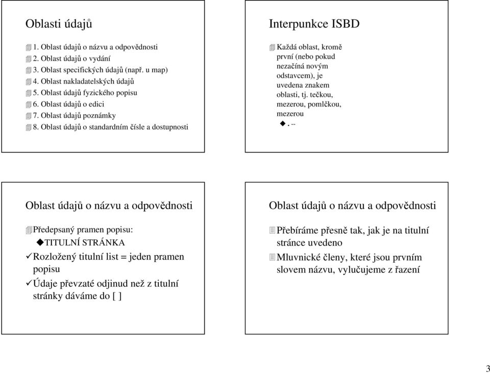 Oblast údajů o standardním čísle a dostupnosti Každá oblast, kromě první (nebo pokud nezačíná novým odstavcem), je uvedena znakem oblasti, tj. tečkou, mezerou, pomlčkou, mezerou.