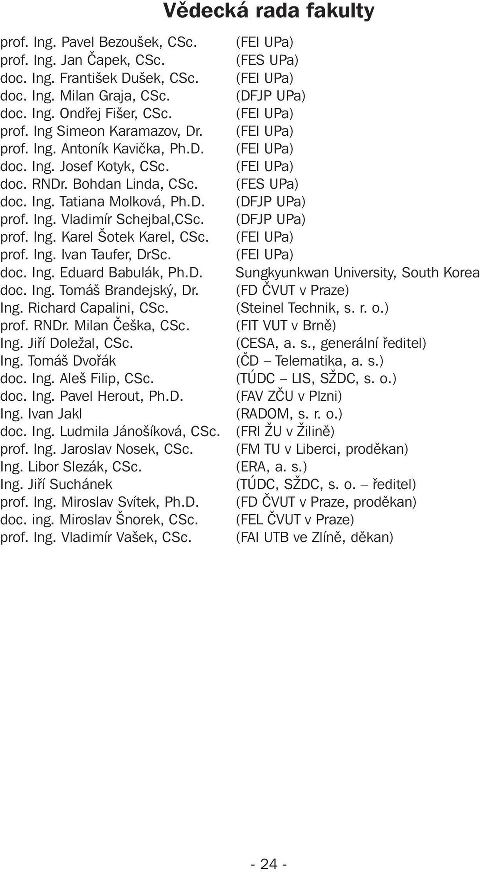 D. (DFJP UPa) prof. Ing. Vladimír Schejbal,CSc. (DFJP UPa) prof. Ing. Karel Šotek Karel, CSc. (FEI UPa) prof. Ing. Ivan Taufer, DrSc. (FEI UPa) doc. Ing. Eduard Babulák, Ph.D. Sungkyunkwan University, South Korea doc.