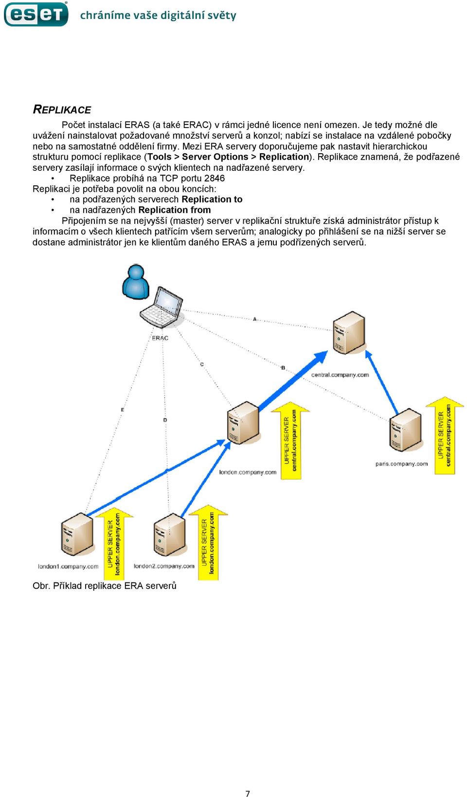 Mezi ERA servery doporučujeme pak nastavit hierarchickou strukturu pomocí replikace (Tools > Server Options > Replication).