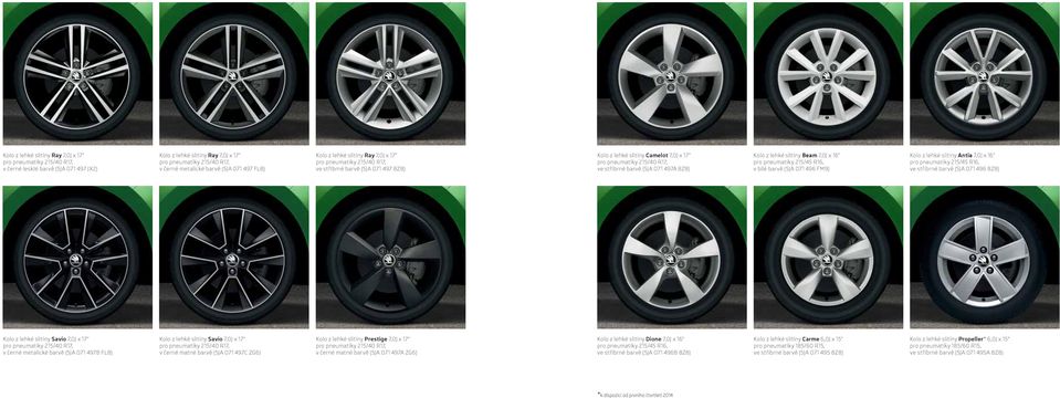 071 497A 8Z8) Kolo z lehké slitiny Beam 7,0J x 16" pro pneumatiky 215/45 R16, v bílé barvě (5JA 071 496 FM9) Kolo z lehké slitiny Antia 7,0J x 16" pro pneumatiky 215/45 R16, ve stříbrné barvě (5JA