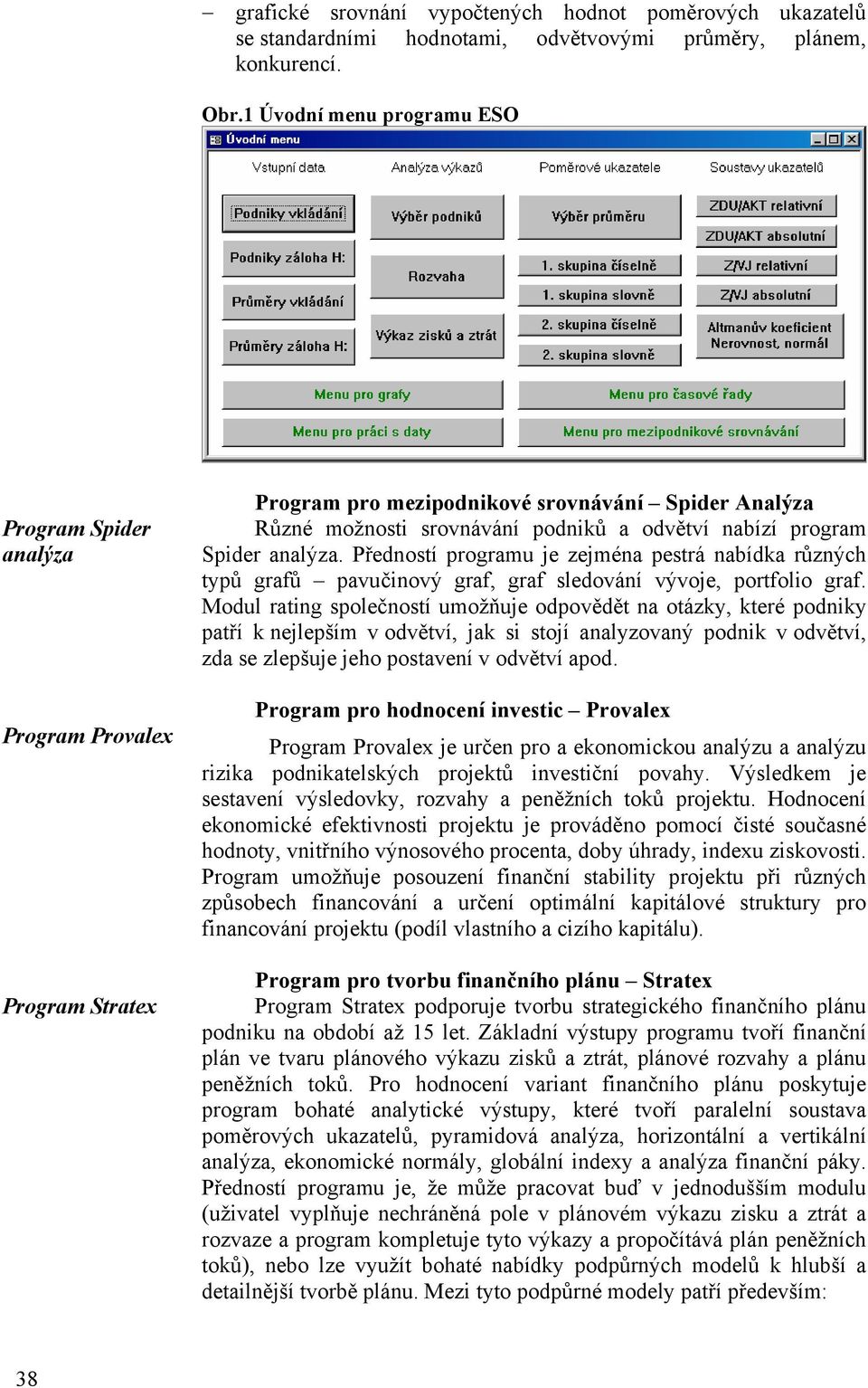 Spider analýza. Předností programu je zejména pestrá nabídka různých typů grafů pavučinový graf, graf sledování vývoje, portfolio graf.