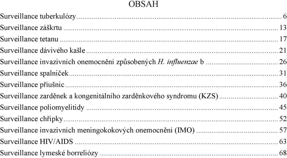 .. 36 Surveillance zarděnek a kongenitálního zarděnkového syndromu (KZS)... 40 Surveillance poliomyelitidy.