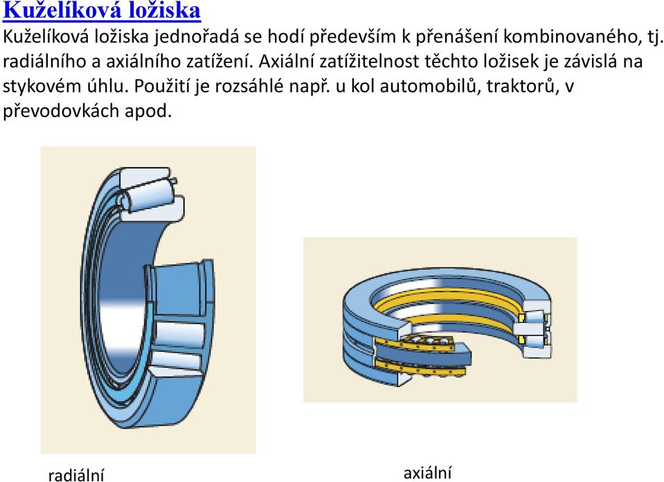 Axiální zatížitelnost těchto ložisek je závislá na stykovém úhlu.