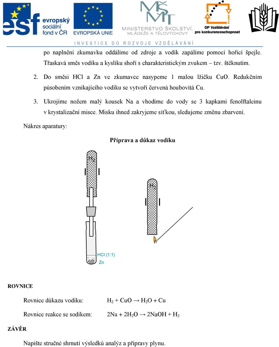 Ukrojíme nožem malý kousek Na a vhodíme do vody se 3 kapkami fenolftaleinu v krystalizační misce. Misku ihned zakryjeme síťkou, sledujeme změnu zbarvení.