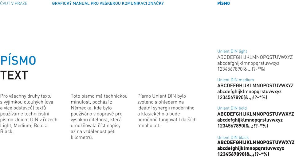 Písmo Unient DIN bylo zvoleno s ohledem na ideální synergii moderního a klasického a bude neměnně fungovat I dalších mnoho let.