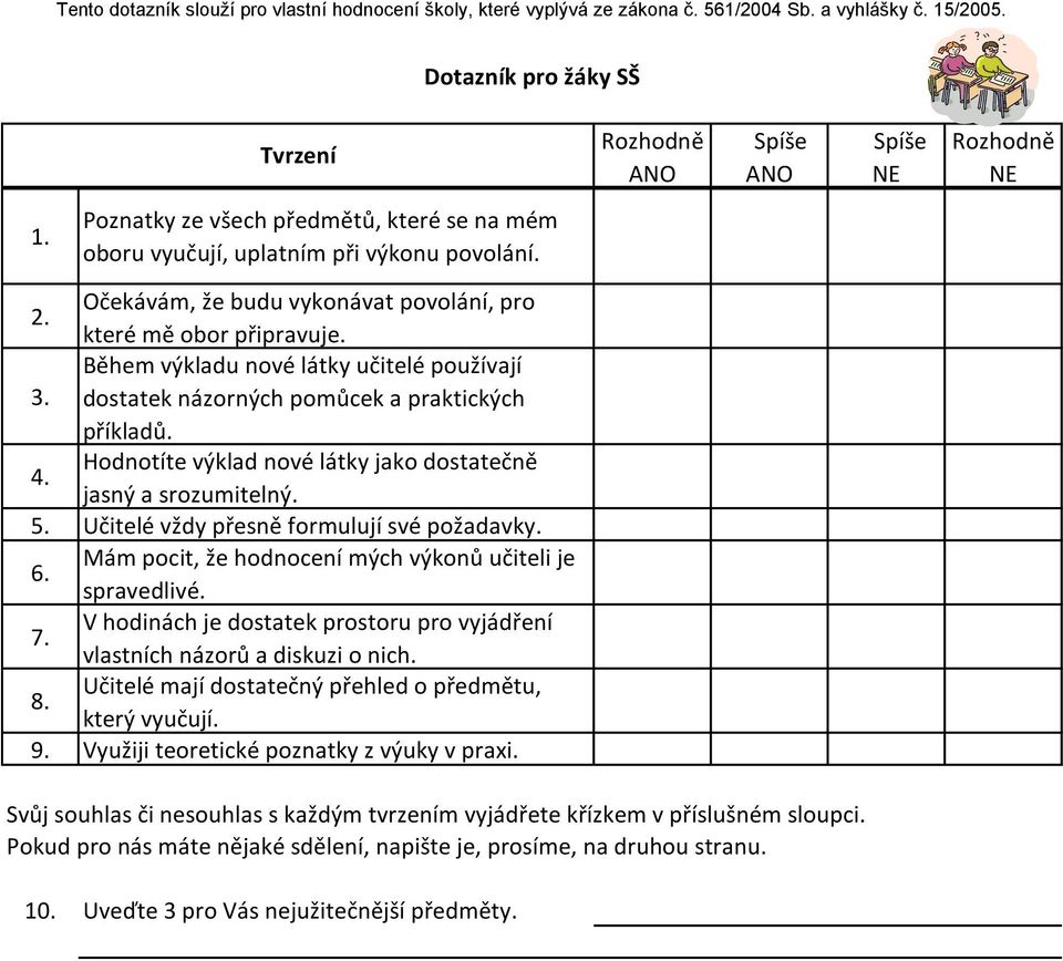 Hodnotíte výklad nové látky jako dostatečně jasný a srozumitelný. 5. Učitelé vždy přesně formulují své požadavky.