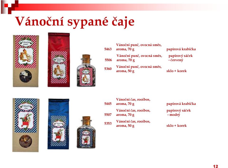 červený sklo + korek 5445 5507 5353 Vánoční čas, rooibos, aroma, 70 g Vánoční čas, rooibos,