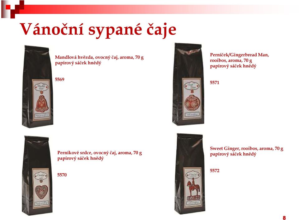 sáček hnědý 5569 5571 Perníkové srdce, ovocný čaj, aroma, 70 g papírový