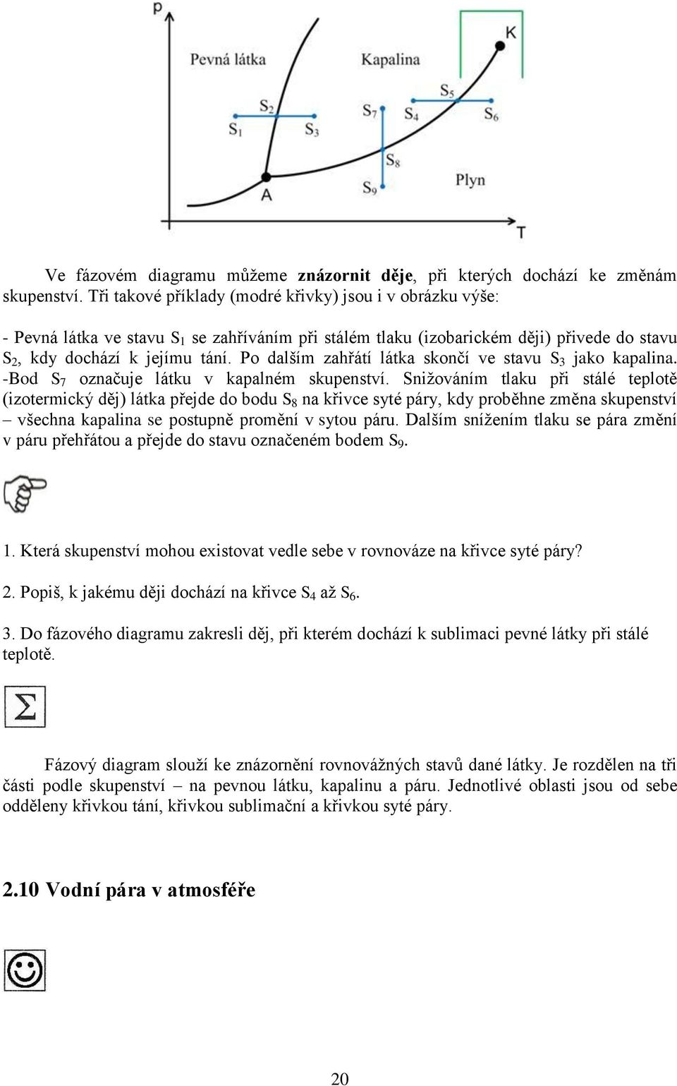 Po dalším zahřátí látka skončí ve stavu S 3 jako kapalina. -Bod S 7 označuje látku v kapalném skupenství.