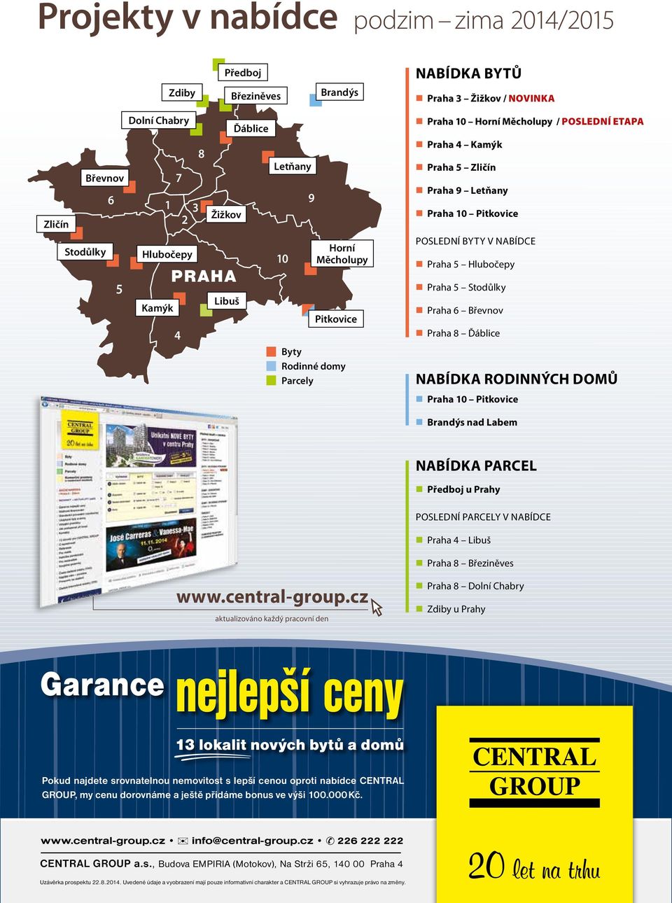 NABÍDCE Praha 5 Hlubočepy Praha 5 Stodůlky Praha 6 Břevnov Praha 8 Ďáblice NABÍDKA RODINNÝCH DOMŮ Praha 10 Pitkovice Brandýs nad Labem NABÍDKA PARCEL Předboj u Prahy www.central-group.