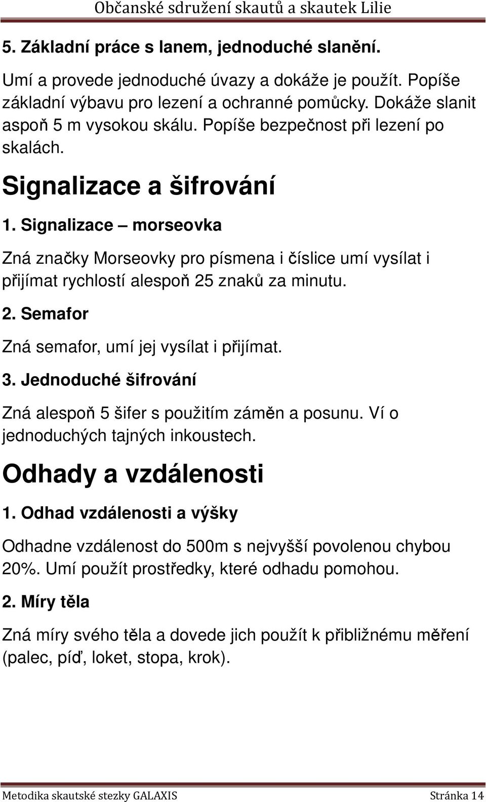 znaků za minutu. 2. Semafor Zná semafor, umí jej vysílat i přijímat. 3. Jednoduché šifrování Zná alespoň 5 šifer s použitím záměn a posunu. Ví o jednoduchých tajných inkoustech.