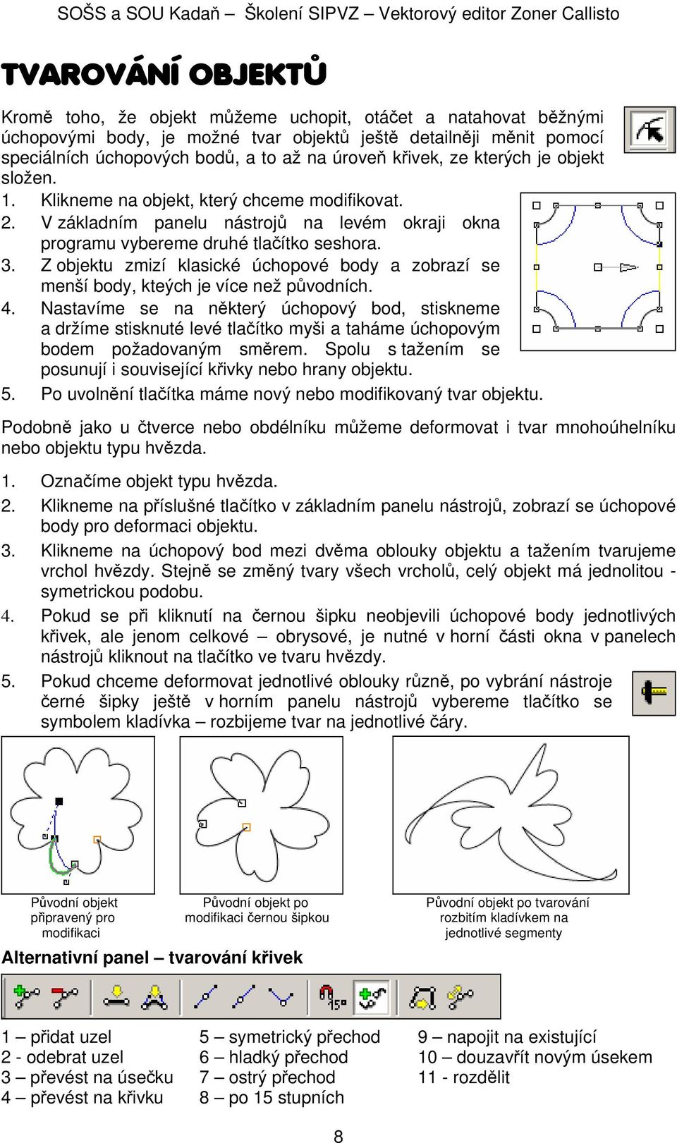 Z objektu zmizí klasické úchopové body a zobrazí se menší body, kteých je více než původních. 4.