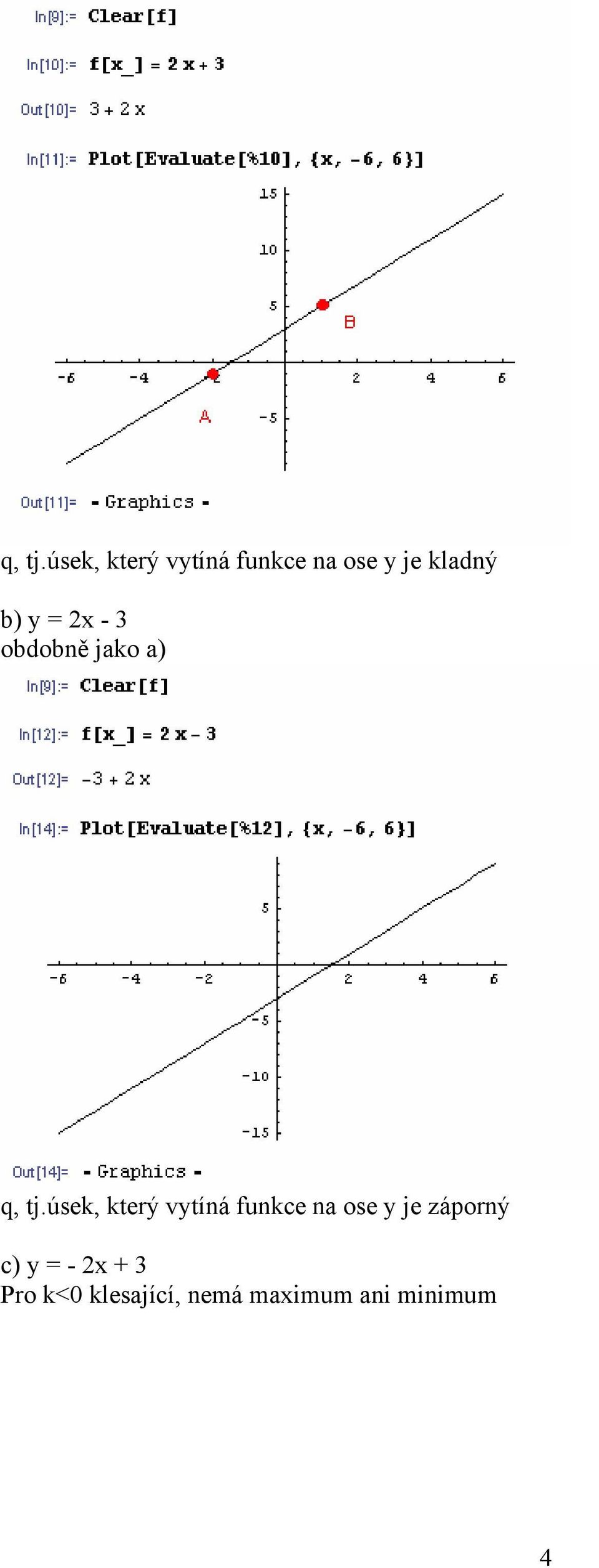 y = x - 3 obdobně jako a) úsek, který vytíná