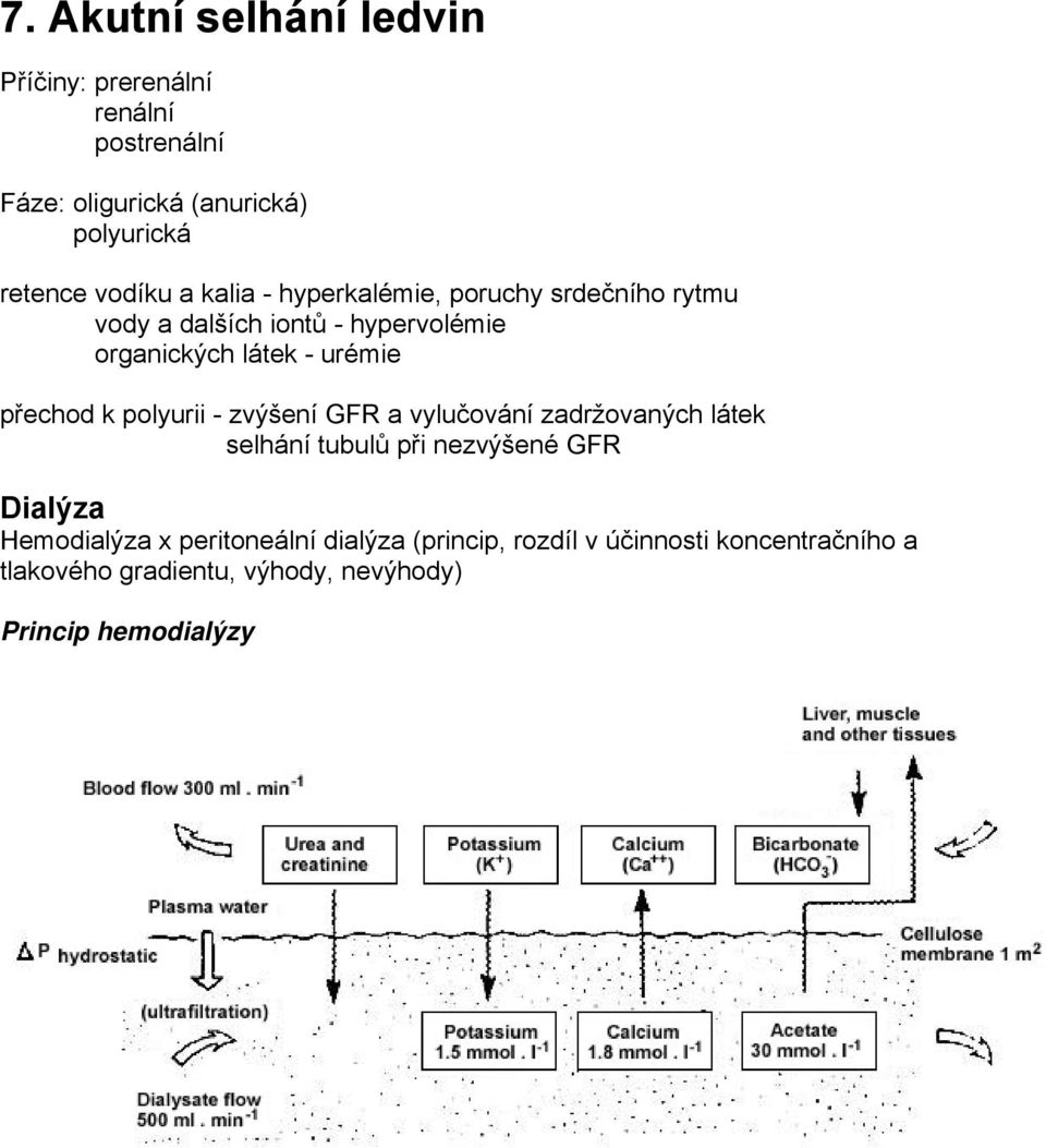 k polyurii - zvýšení GFR a vylučování zadržovaných látek selhání tubulů při nezvýšené GFR Dialýza Hemodialýza x