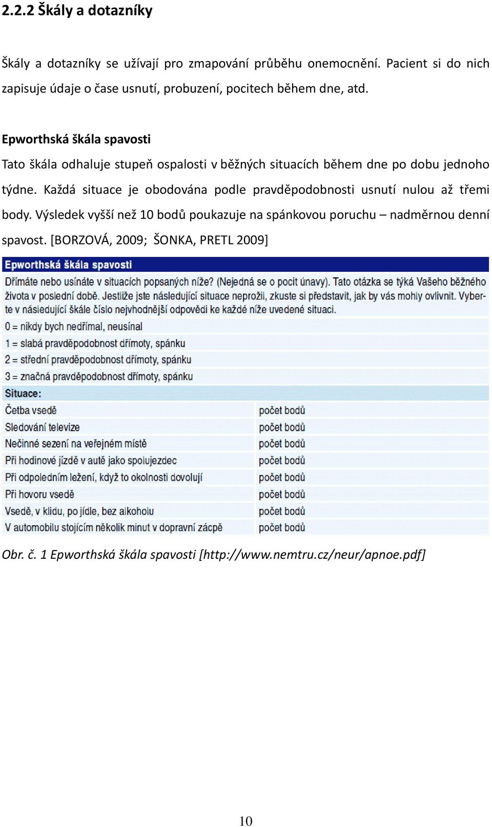 Epworthská škála spavosti Tato škála odhaluje stupeň ospalosti v běžných situacích během dne po dobu jednoho týdne.