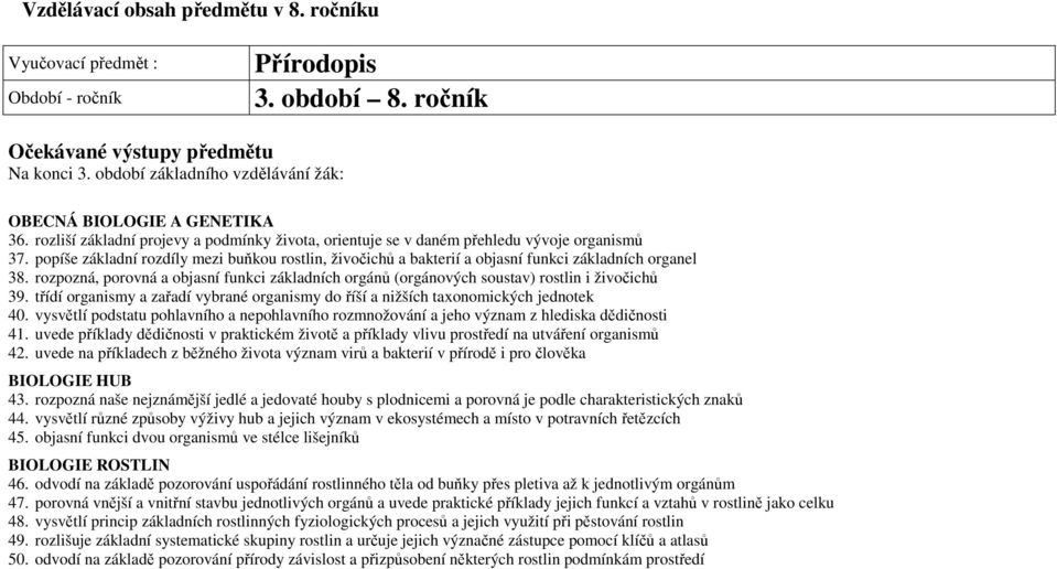 popíše základní rozdíly mezi buňkou rostlin, živočichů a bakterií a objasní funkci základních organel 38.