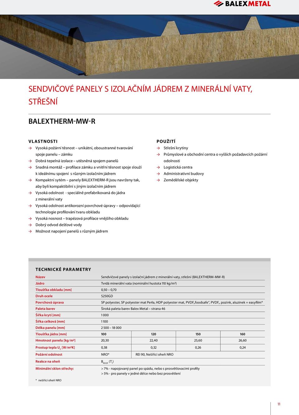 izolačním jádrem Vysoká odolnost - speciálně prefabrikovaná do jádra z minerální vaty Vysoká odolnost antikorozní povrchové úpravy odpovídající technologie profilování tvaru obkladu Vysoká nosnost