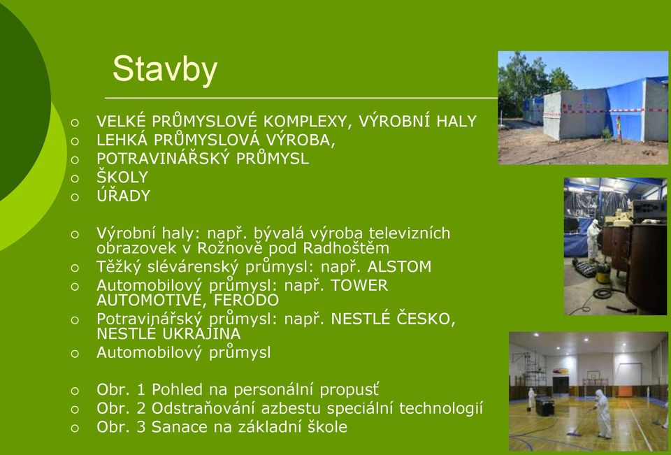 ALSTOM Automobilový průmysl: např. TOWER AUTOMOTIVE, FERODO Potravinářský průmysl: např.
