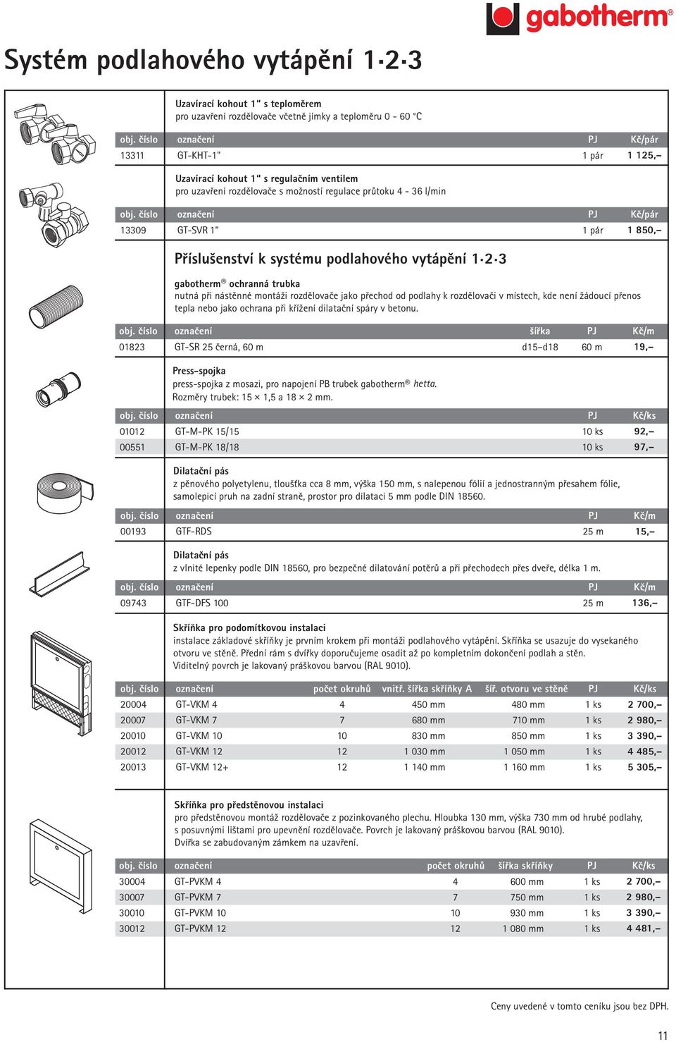číslo označení PJ Kč/pár 13309 GT-SVR 1 1 pár 1 850, Příslušenství k systému podlahového vytápění 1.2.