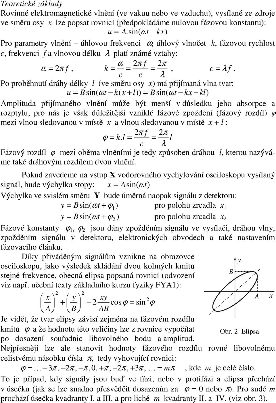 λ Po proběhnutí dráhy délky l (ve směru osy x) má přijímaná vlna tvar: u = B sin( ω t k( x + l)) = B sin( ωt kx kl) mplituda přijímaného vlnění může být menší v důsledku jeho absorpe a rozptylu, pro