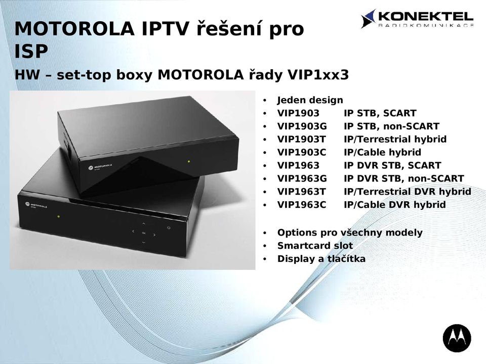VIP1963 IP DVR STB, SCART VIP1963G IP DVR STB, non-scart VIP1963T IP/Terrestrial DVR hybrid