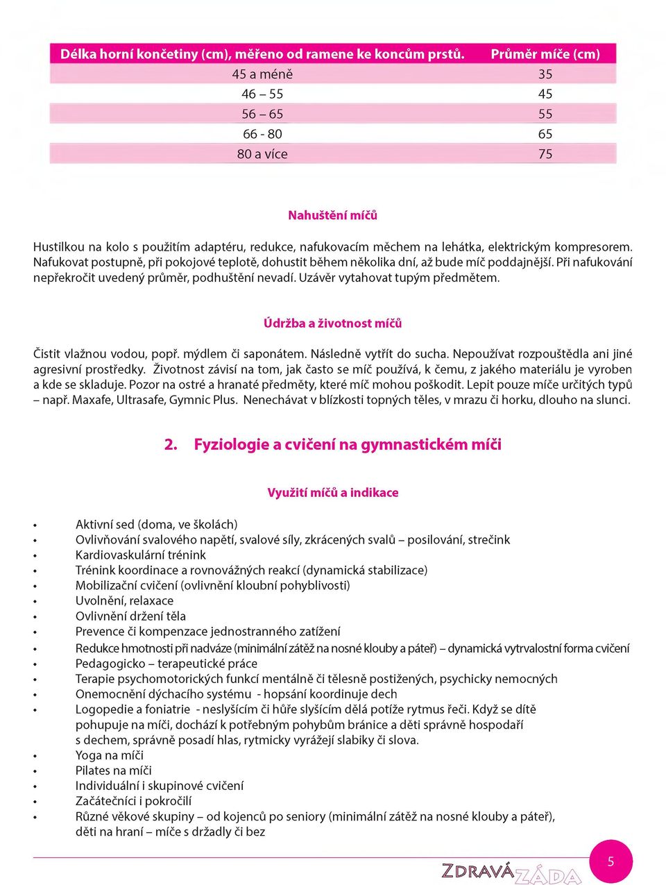 Nafukovat postupně, při pokojové teplotě, dohustit během několika dní, až bude míč poddajnější. Při nafukování nepřekročit uvedený průměr, podhuštění nevadí. Uzávěr vytahovat tupým předmětem.