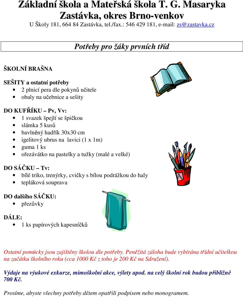 Potřeby pro žáky prvních tříd - PDF Stažení zdarma