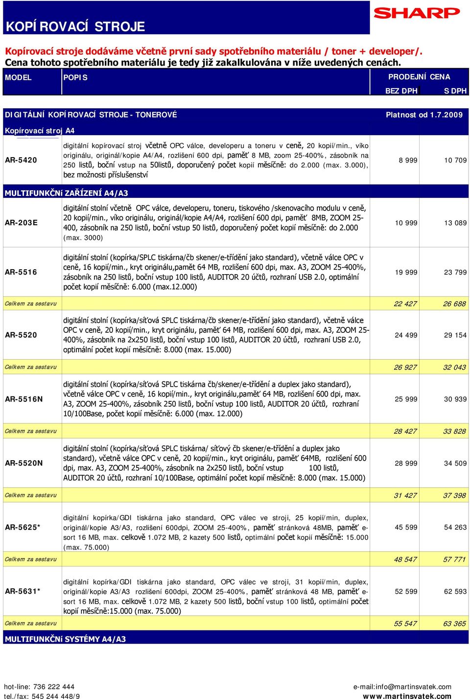 2009 Kopírovací stroj A4 AR-5420 digitální kopírovací stroj včetně OPC válce, developeru a toneru v ceně, 20 kopií/min.