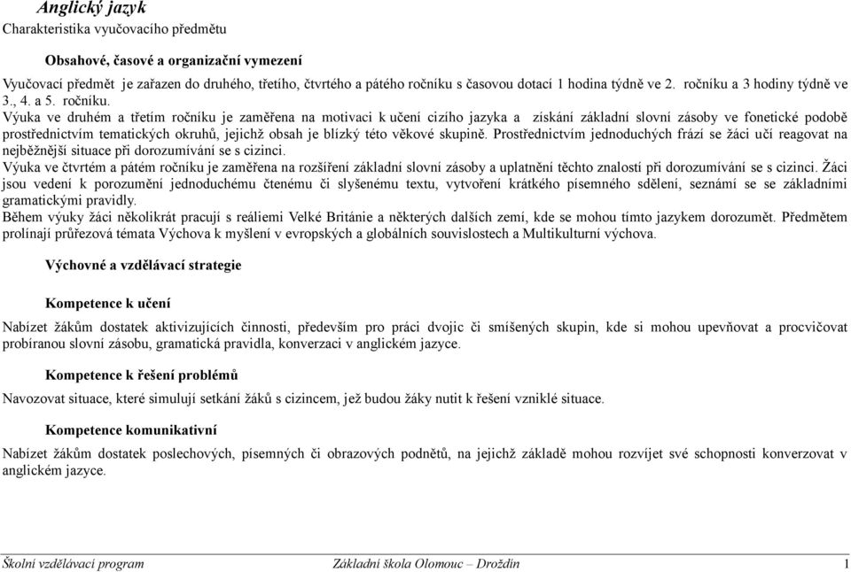a 3 hodiny týdně ve 3., 4. a 5. ročníku.