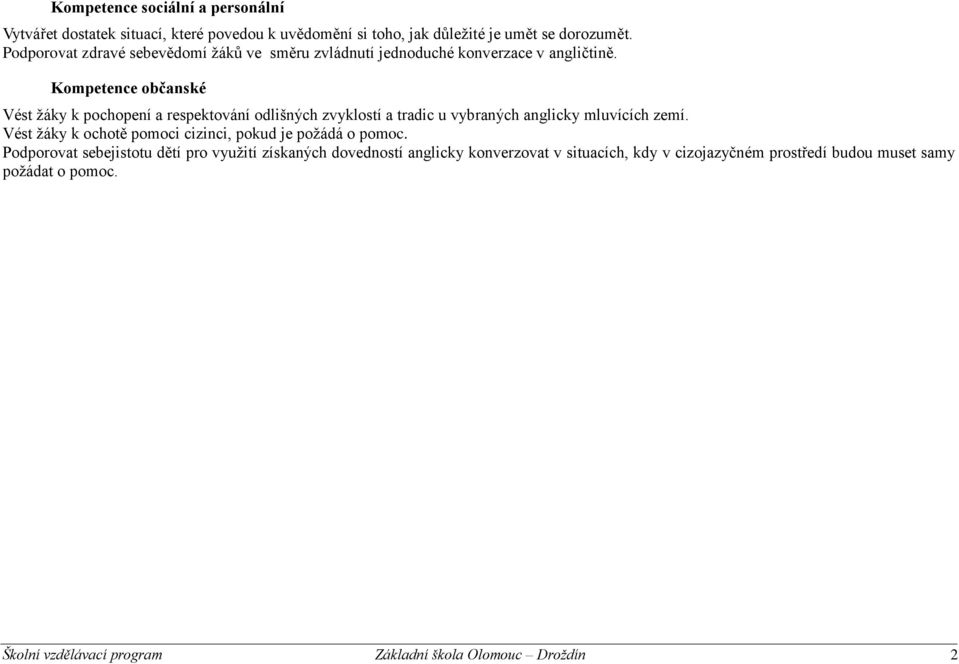 Kompetence občanské Vést žáky k pochopení a respektování odlišných zvyklostí a tradic u vybraných anglicky mluvících zemí.