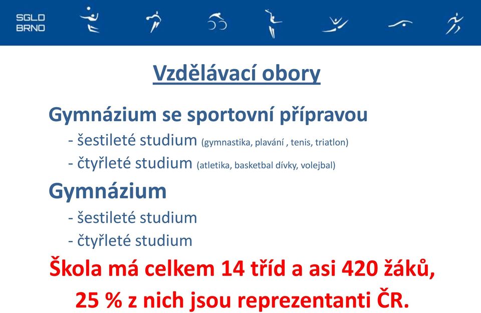 volejbal) Gymnázium - šestileté studium - čtyřleté studium Vzdělávací