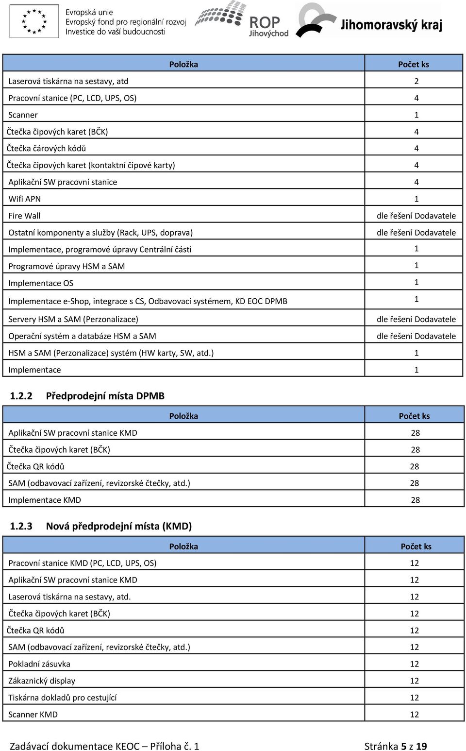 Implementace e-shop, integrace s CS, Odbavovací systémem, KD EOC DPMB 1 Servery HSM a SAM (Perzonalizace) Operační systém a databáze HSM a SAM HSM a SAM (Perzonalizace) systém (HW karty, SW, atd.