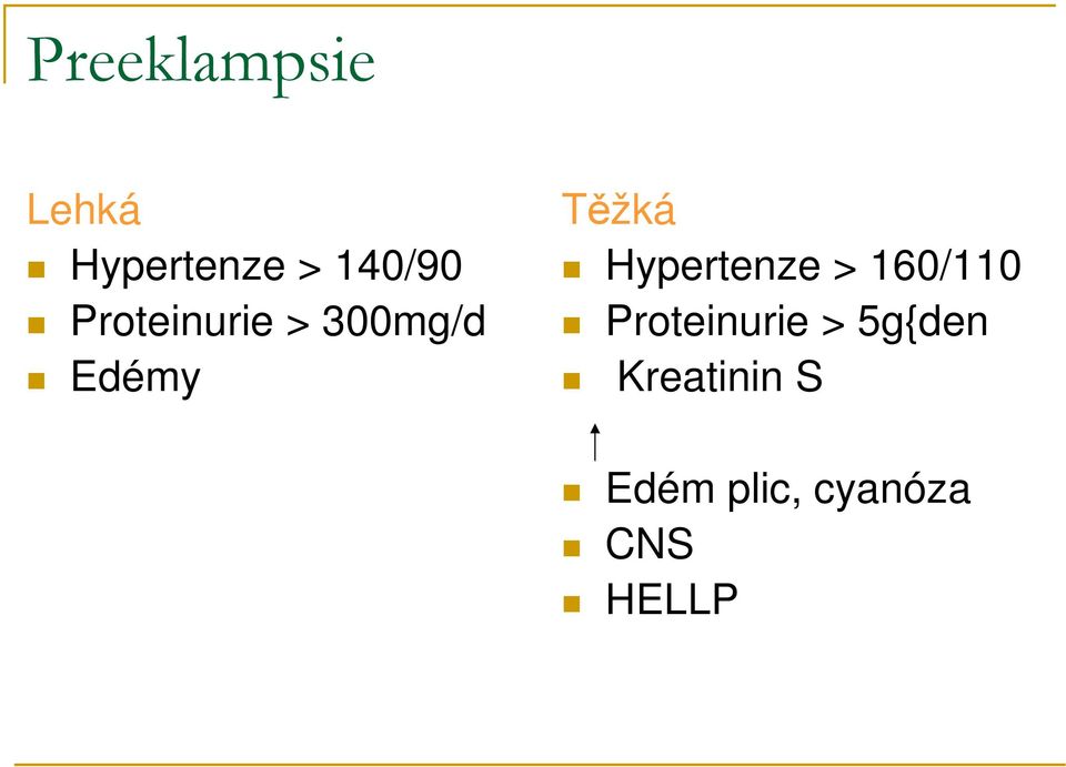 Hypertenze > 160/110 Proteinurie >