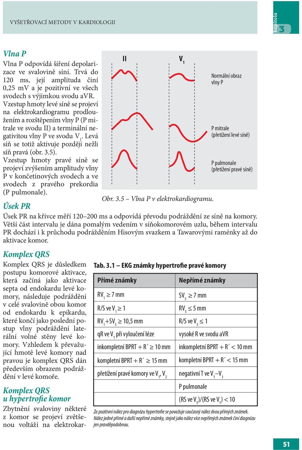 Levá síň se totiž aktivuje později nežli síň pravá (obr. 3.5). Vzestup hmoty pravé síně se projeví zvýšením amplitudy vlny P v končetinových svodech a ve svodech z pravého prekordia (P pulmonale).