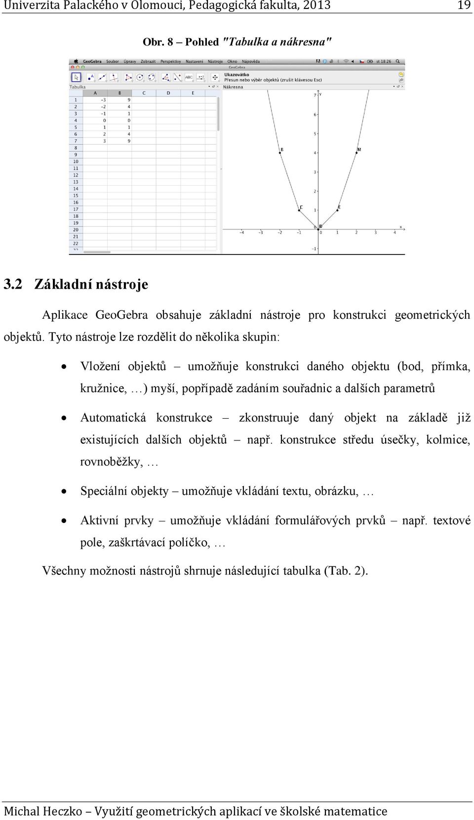 Tyto nástroje lze rozdělit do několika skupin: Vložení objektů umožňuje konstrukci daného objektu (bod, přímka, kružnice, ) myší, popřípadě zadáním souřadnic a dalších parametrů