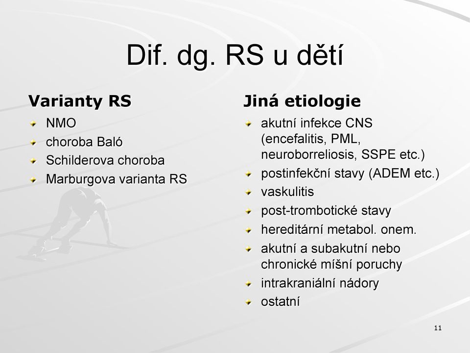 akutní infekce CNS (encefalitis, PML, neuroborreliosis, SSPE etc.)!