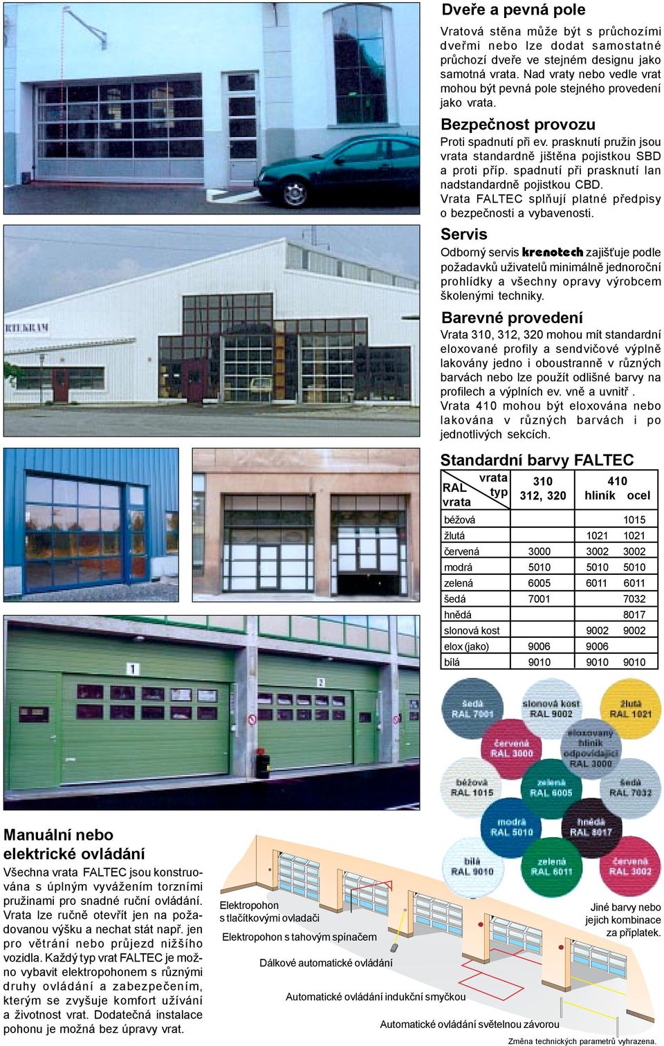 spadnutí při prasknutí lan nadstandardně pojistkou CBD. Vrata FALTEC splňují platné předpisy o bezpečnosti a vybavenosti.