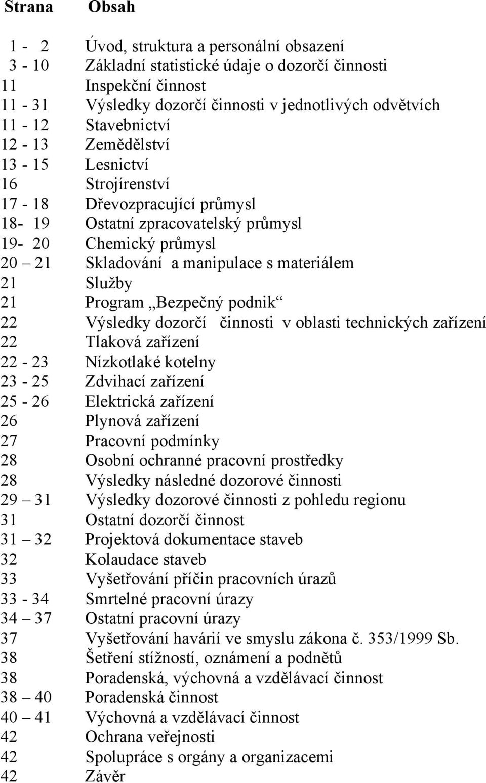 21 Služby Program Bezpečný podnik 22 Výsledky dozorčí činnosti v oblasti technických zařízení 22 Tlaková zařízení 22-23 Nízkotlaké kotelny 23-25 Zdvihací zařízení 25-26 Elektrická zařízení 26 Plynová