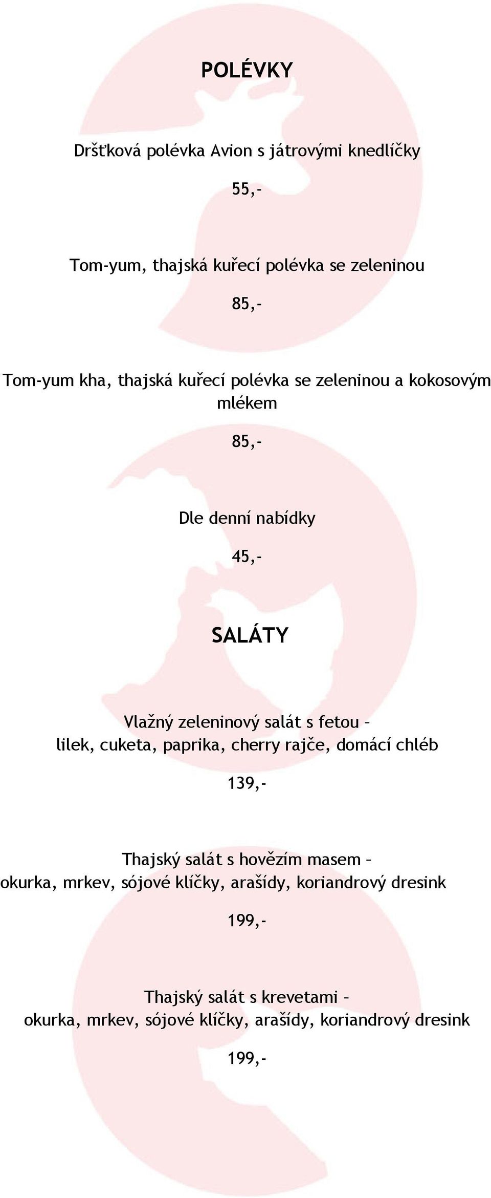 s fetou lilek, cuketa, paprika, cherry rajče, domácí chléb 139,- Thajský salát s hovězím masem okurka, mrkev, sójové