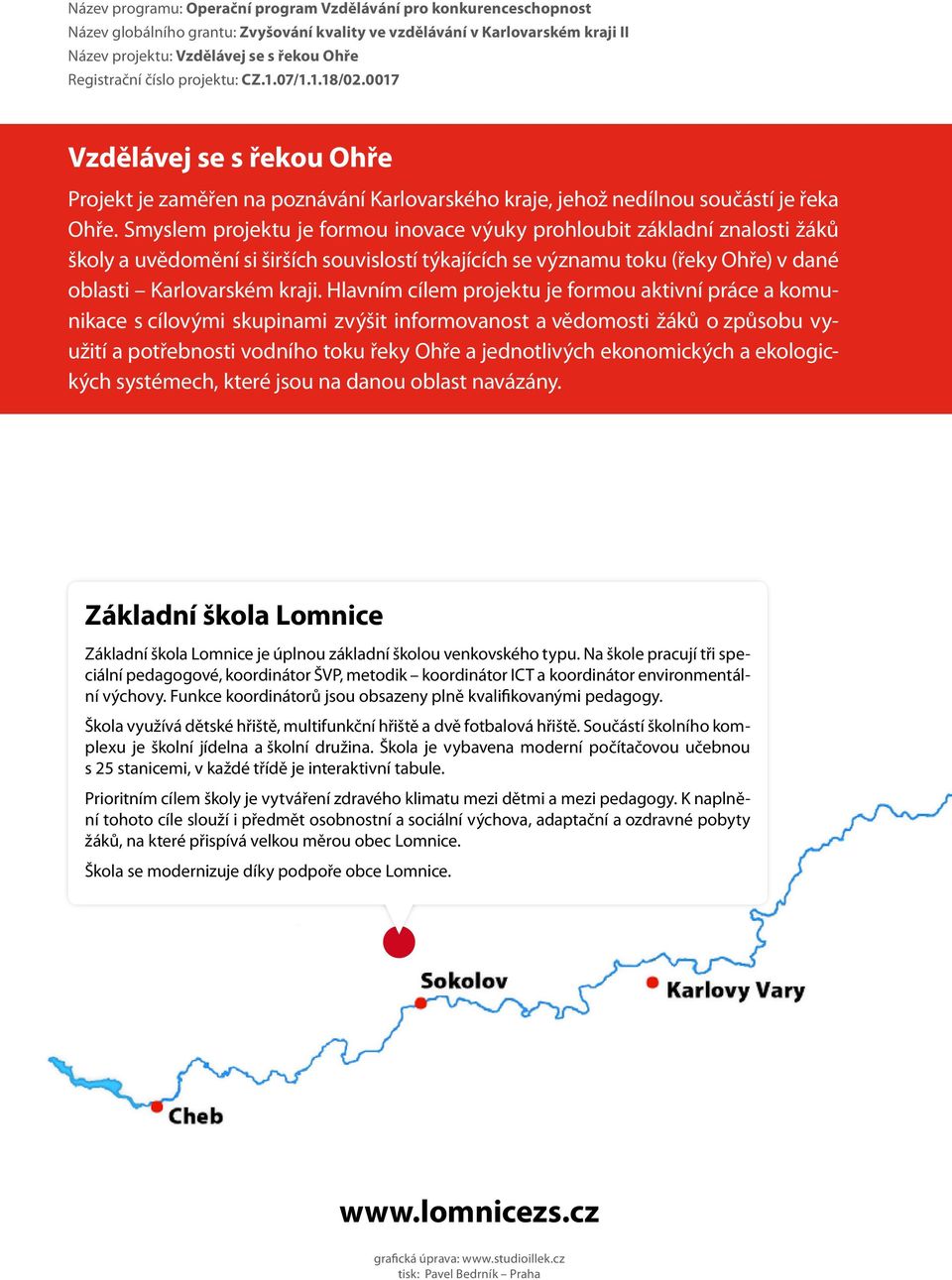 Smyslem projektu je formou inovace výuky prohloubit základní znalosti žáků školy a uvědomění si širších souvislostí týkajících se významu toku (řeky Ohře) v dané oblasti Karlovarském kraji.