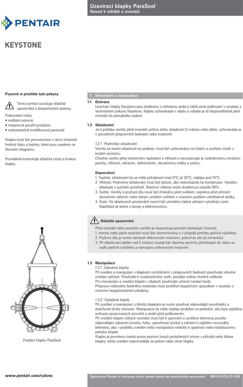 diagramu. Pravidelně kontrolujte důležitá místa a funkce klapky. 1 Skladování a manipulace 1.