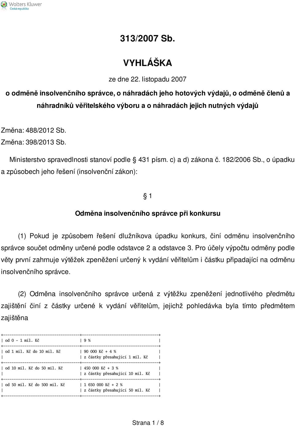 Změna: 398/2013 Sb. Ministerstvo spravedlnosti stanoví podle 431 písm. c) a d) zákona č. 182/2006 Sb.
