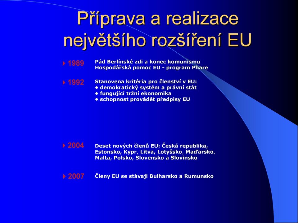 tržní ekonomika schopnost provádět předpisy EU 42004 Deset nových členů EU: Česká republika, Estonsko,