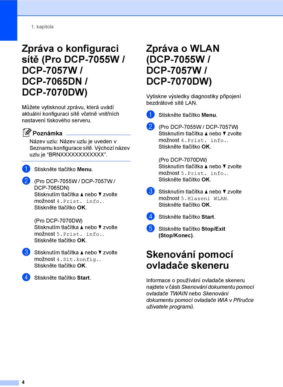 . (Pro DCP-7070DW) možnost 5.Prist. info.. c možnost 4.Sit.konfig.. d Stiskněte tlačítko Start.