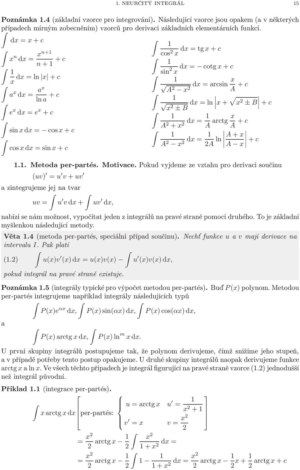 x2 ±B +c 1 A 2 +x 2 dx = 1 A rctg x A +c 1 A 2 x 2 dx = 1 2A ln A+x A x +c 1.1. Metod per-prtés. Motivce.