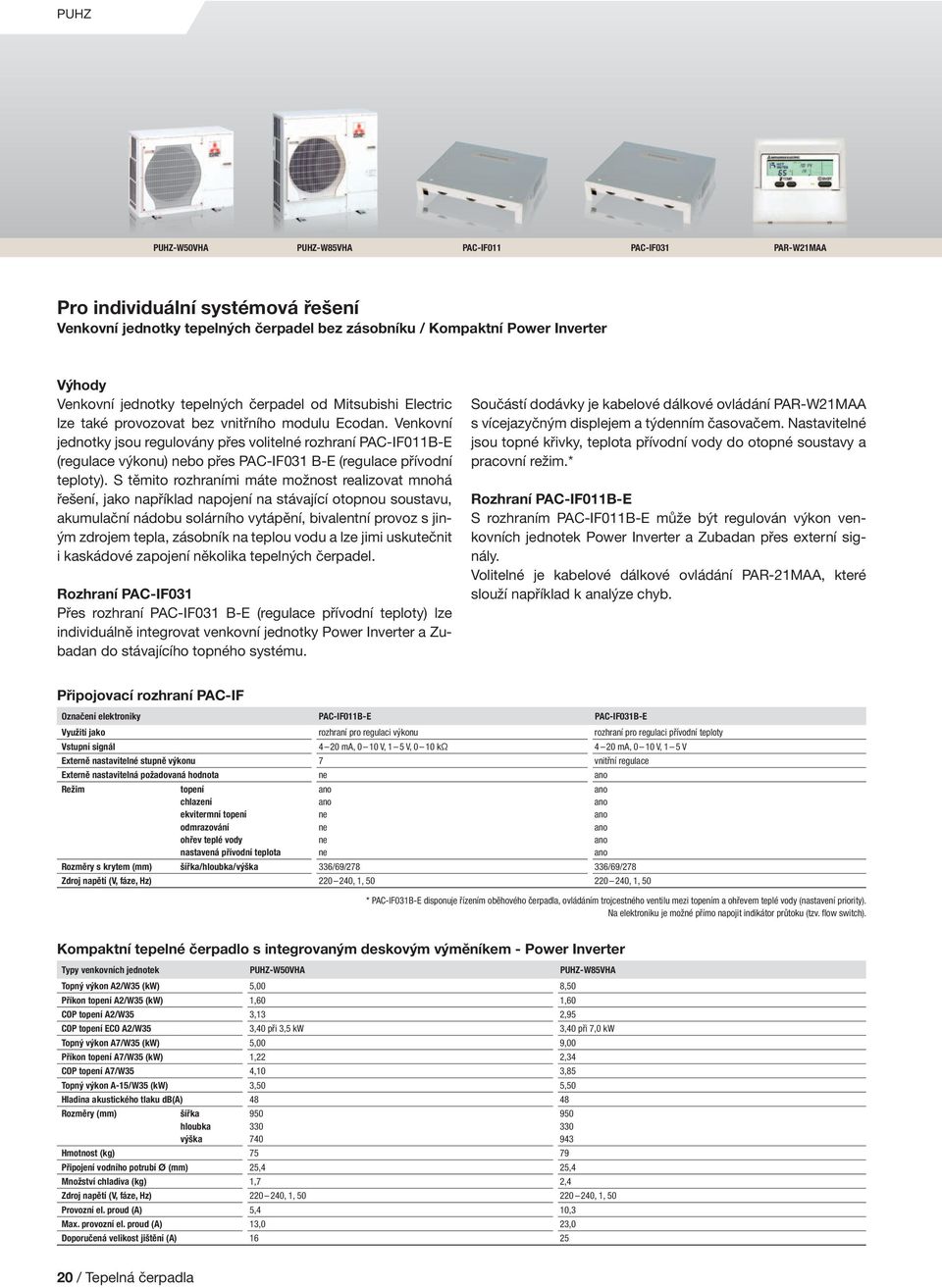 Venkovní jednotky jsou regulovány přes volitelné rozhraní PAC-IF011B-E (regulace výkonu) nebo přes PAC-IF031 B-E (regulace přívodní teploty).