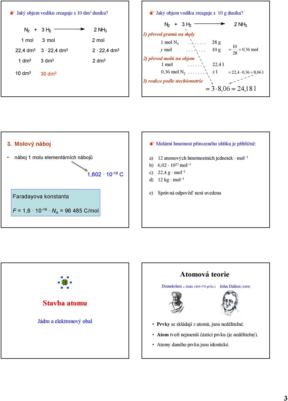 ....... x l 3) reakce podle stechiometrie = 3 8,06 = 10 = = 0,36 mol 28 = 22,4 0,36 = 8,06 l 24,18 l 3.