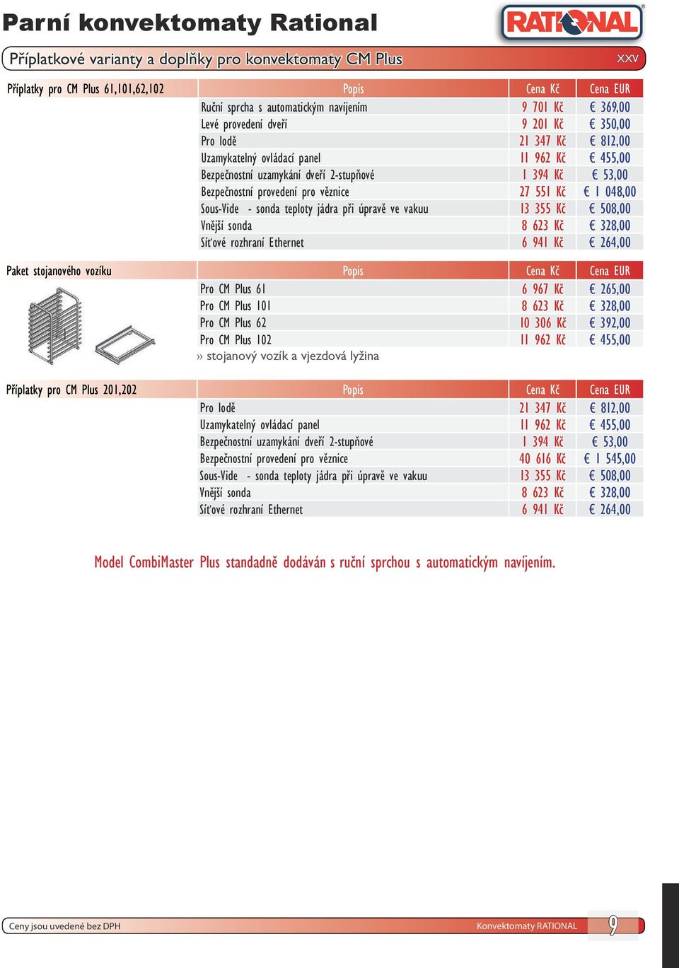 508,00 Vnější sonda 8 623 Kč 328,00 Síťové rozhraní Ethernet 6 941 Kč 264,00 Paket stojanového vozíku Popis Cena Kč Cena EUR Pro CM Plus 61 6 967 Kč 265,00 Pro CM Plus 101 8 623 Kč 328,00 Pro CM Plus