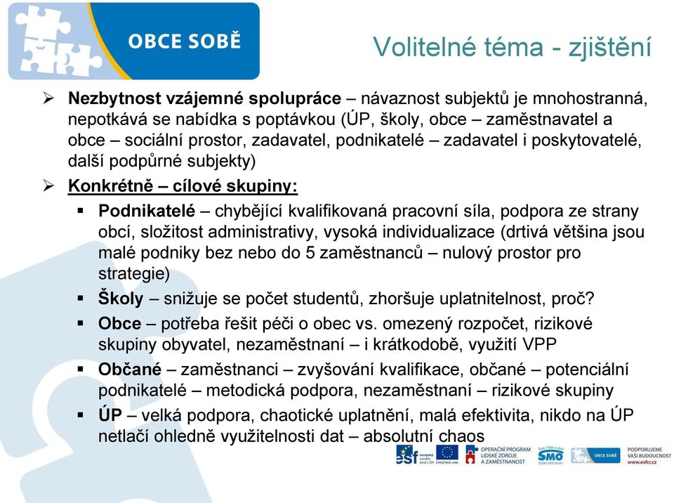 individualizace (drtivá většina jsou malé podniky bez nebo do 5 zaměstnanců nulový prostor pro strategie) Školy snižuje se počet studentů, zhoršuje uplatnitelnost, proč?